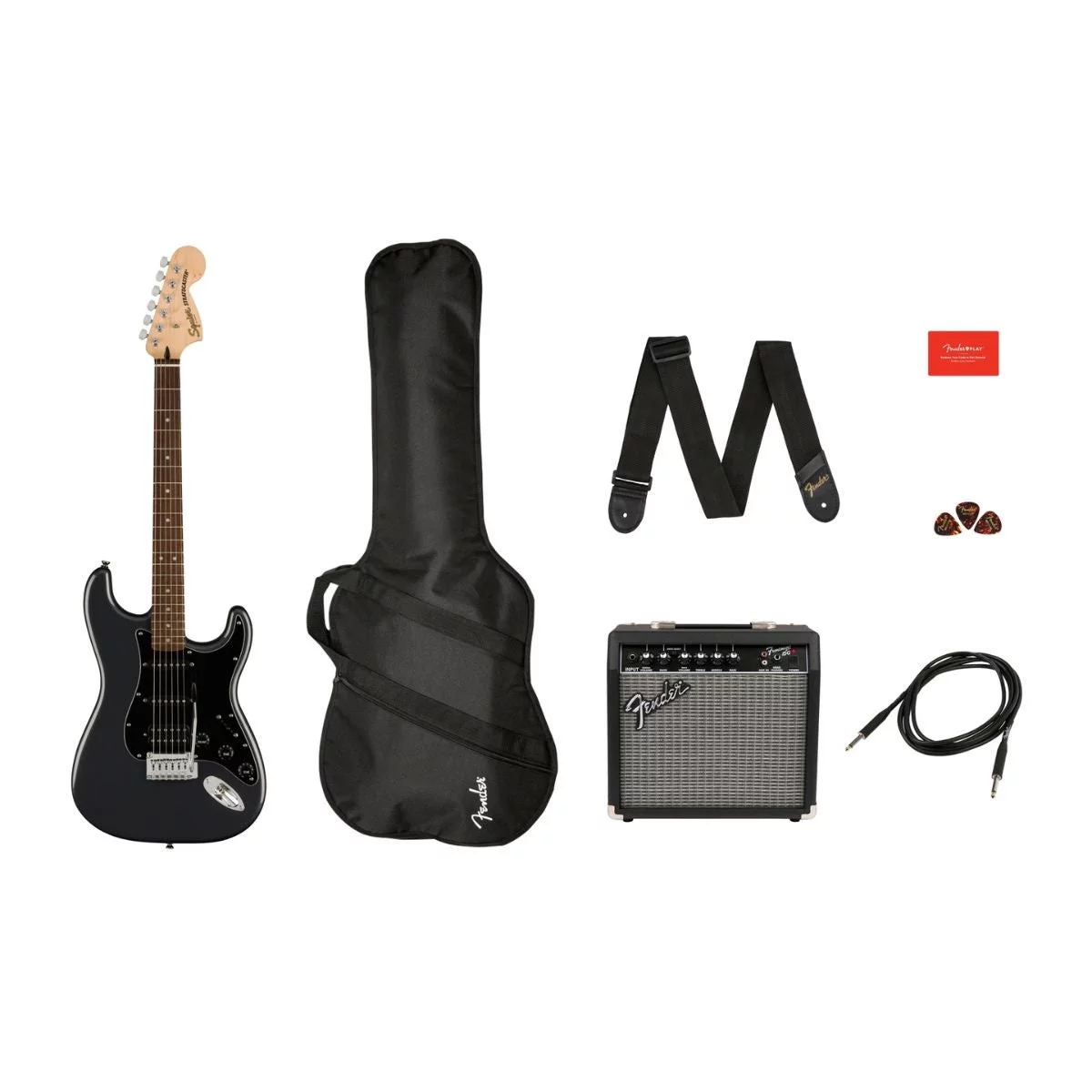 Squier Affinity Series Stratocaster HSS Pack (Charcoal Frost Metallic; Indian Laurel Pickguard)