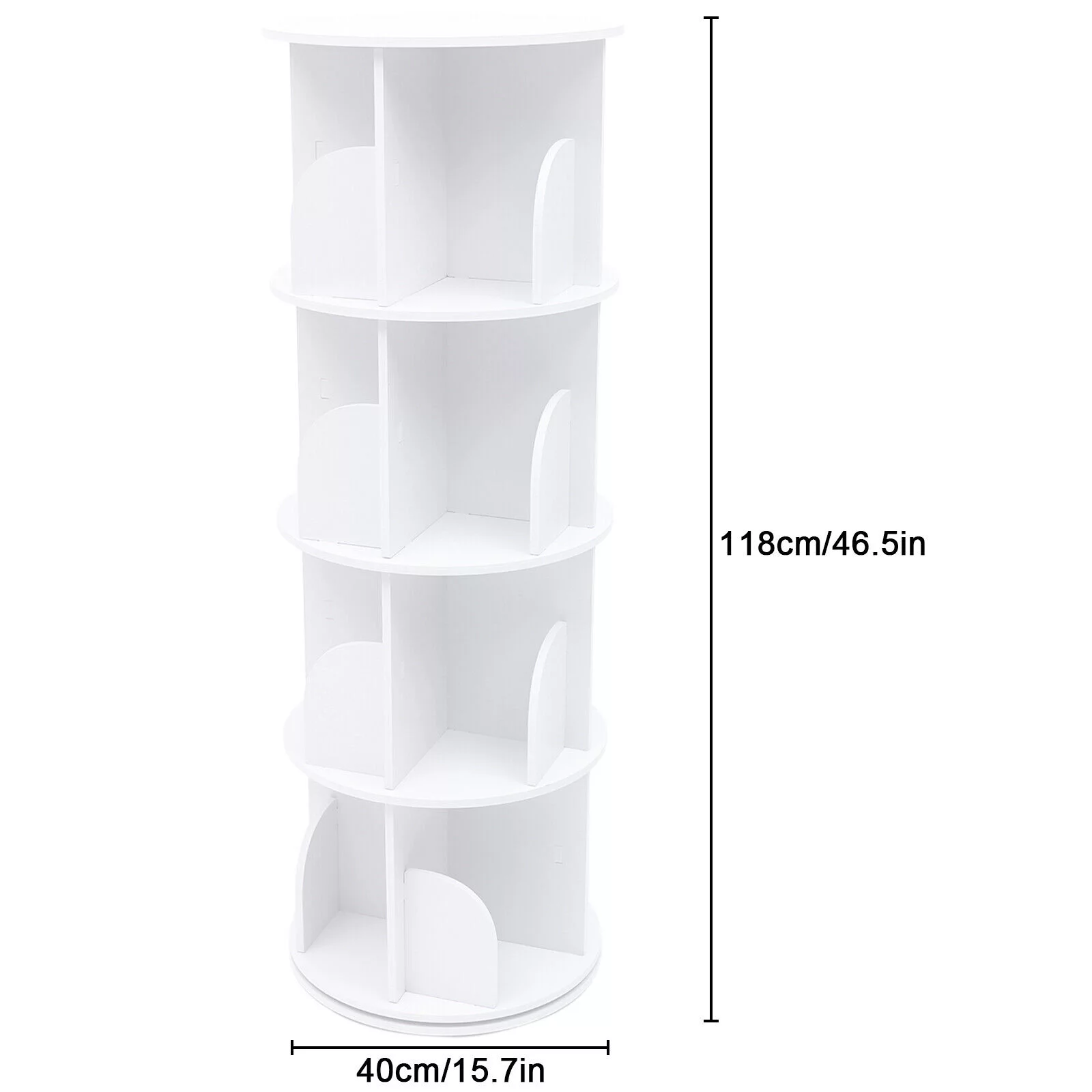 Miumaeov 4 Tiers 360° Rotating Bookshelf Bookcase Floor Standing Storage Shelf White Book Organizer Display Rack for Study Room Office