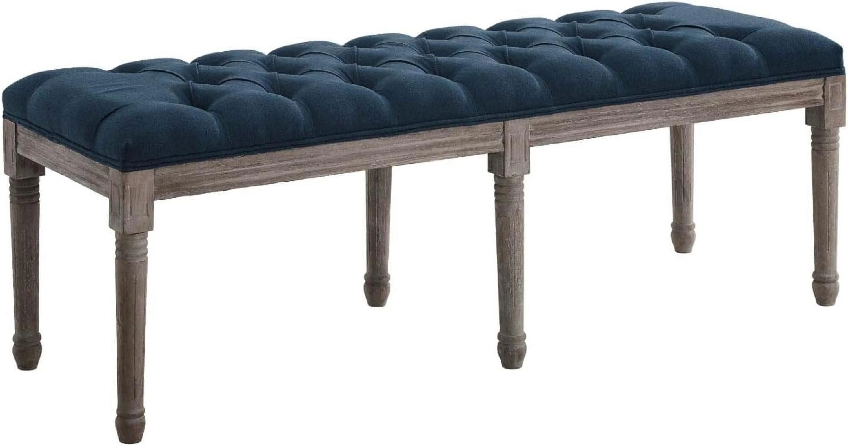 Province French Vintage Upholstered Entryway Bench In Navy