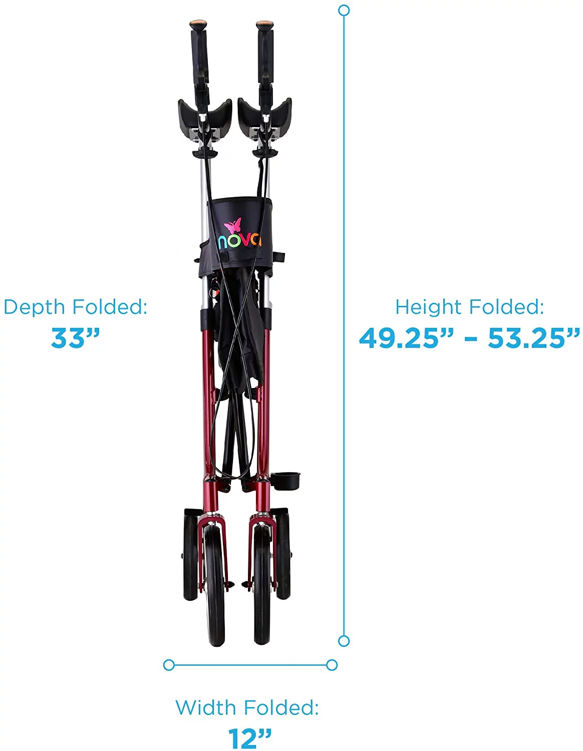 Nova Medical Phoenix Rise UP Rollator - Upright Rolling Walker - Red