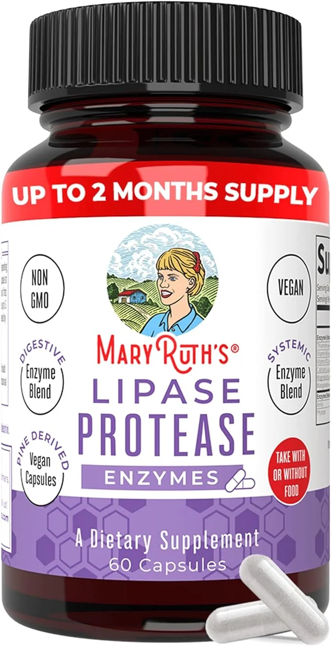 MaryRuth Organics Lipase Enzymes Capsules | Up to 2 Month Supply | Enzyme Supplement for Liver Detox Cleanse & Repair | Fat Digestion & Cholesterol Levels | Vegan | Gluten Free | 60 Count