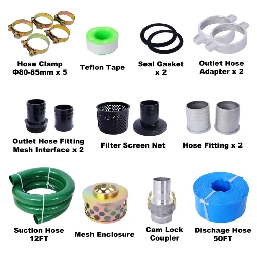 Semi Trash Pump 3 inch, 209cc 7HP 4 stroke OHV ENGINE, Gas Powered Full Trash Water Pump with Handle and Wheels, 50 ft Discharge Hose, 12 ft Suction Hose with Complete Fittings,EPA compliant