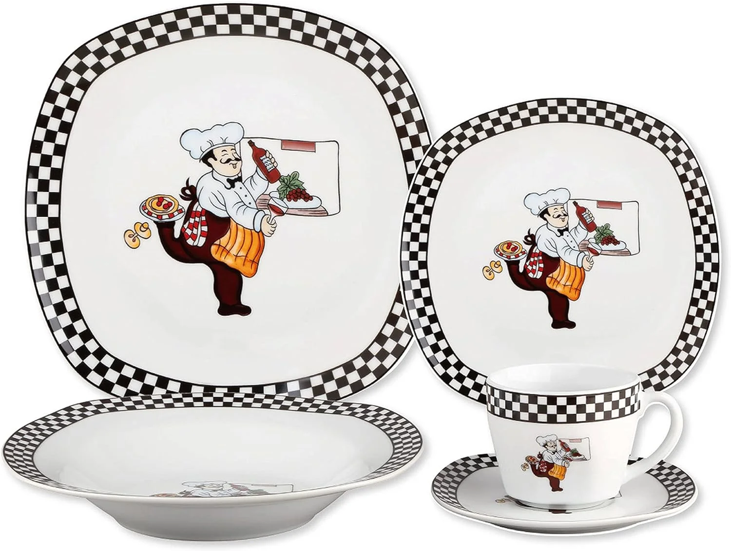 Porcelain 20 Piece Square Dinnerware Set Service For 4-chef Design White Banded Casual Dishwasher Safe Microwave