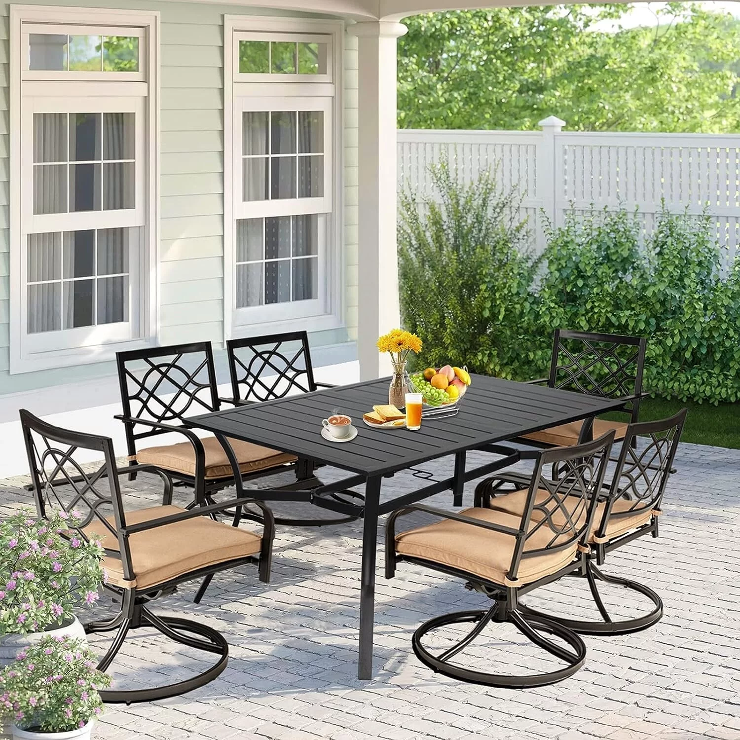 SUNCROWN Outdoor Swivel Dining Chairs and Table Patio Furniture Set 5-Piece