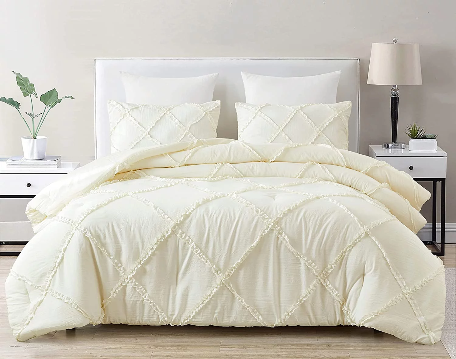Chezmoi Collection Vivian 3-Piece Diamond Ruffle Trim Washed Microfiber Comforter Set