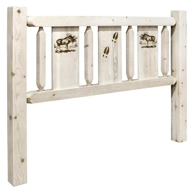 Montana Woodworks  Homestead Collection Twin Size Headboard with Laser Engraved Moose Design, Ready to Finish