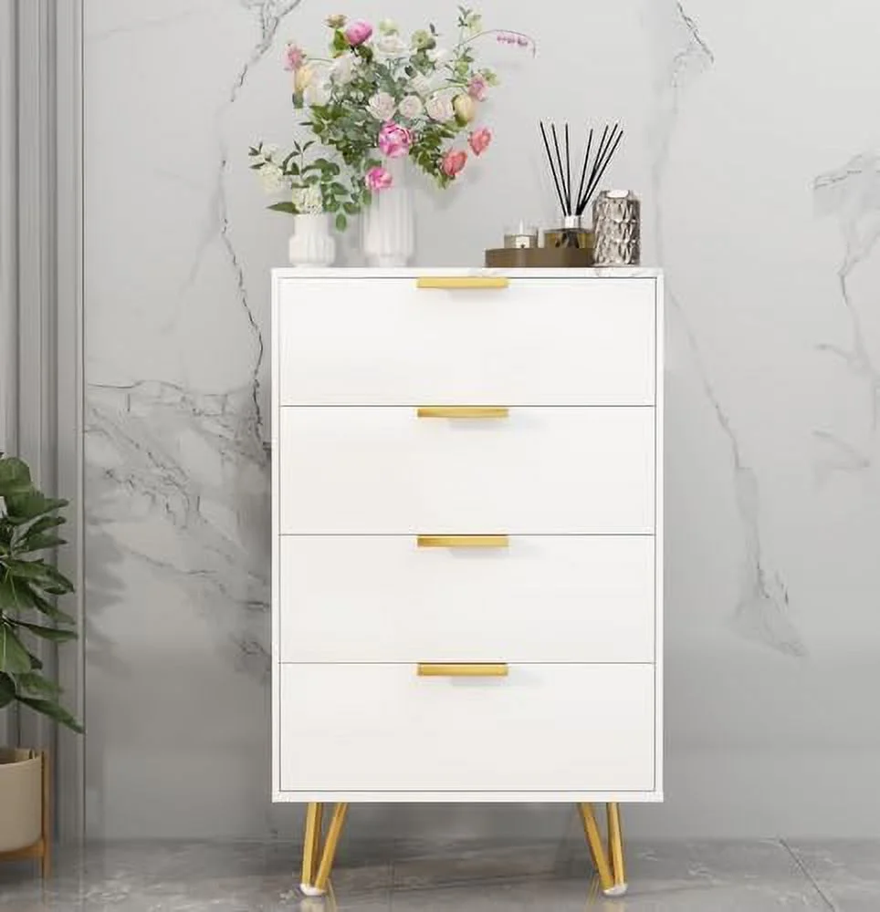 TJCGDTY Dresser for Bedroom  Modern 4 Dressers & Chests of Drawers with Marble Texture Top and Metal Handles  White Drawer Dresser for Closet  Hallway  Living Room  Bedroom