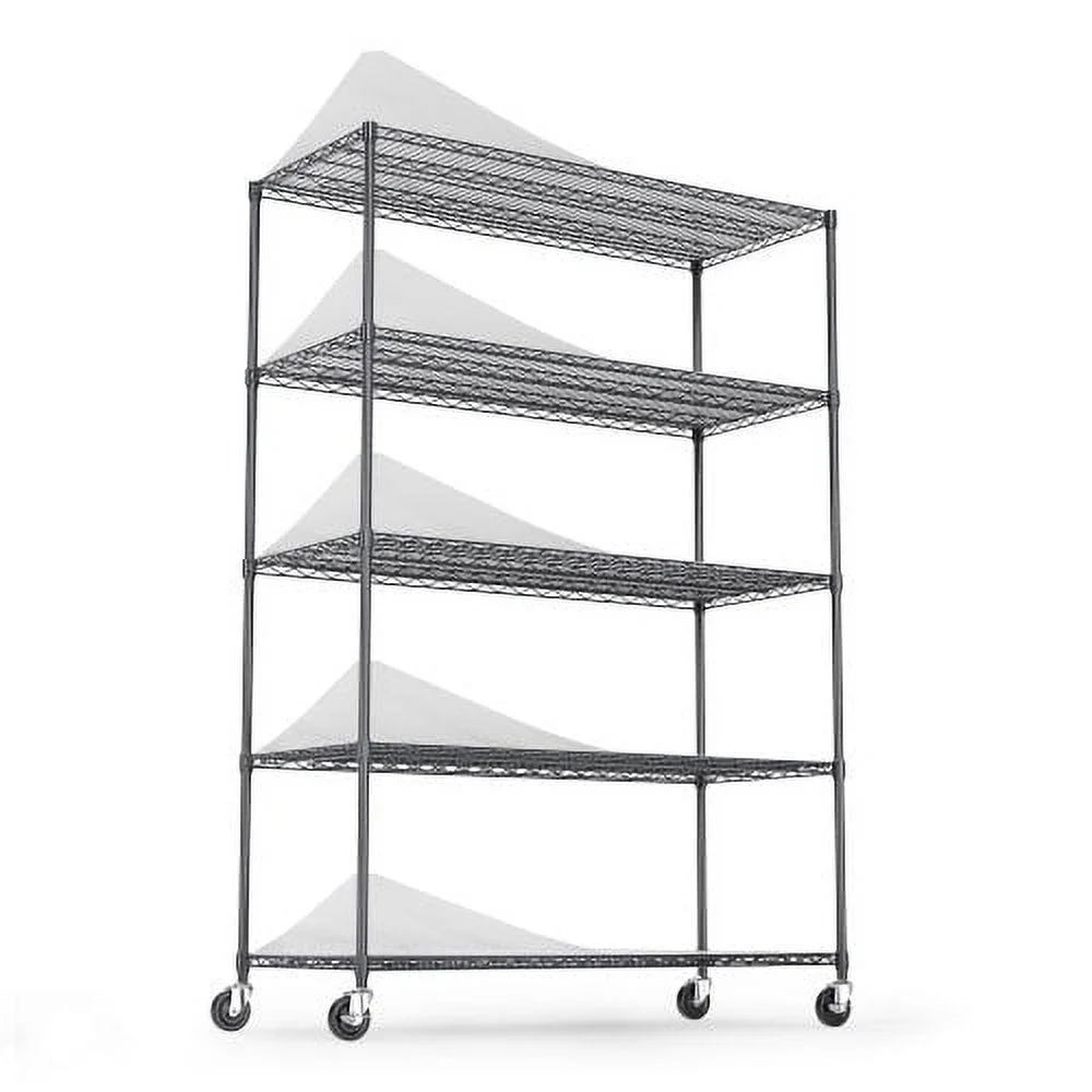 5 Tier 6000lbs Heavy Duty Adjustable Storage Rack Metal Shelf Wire Shelving Unit with Wheels & Shelf Liners - 82