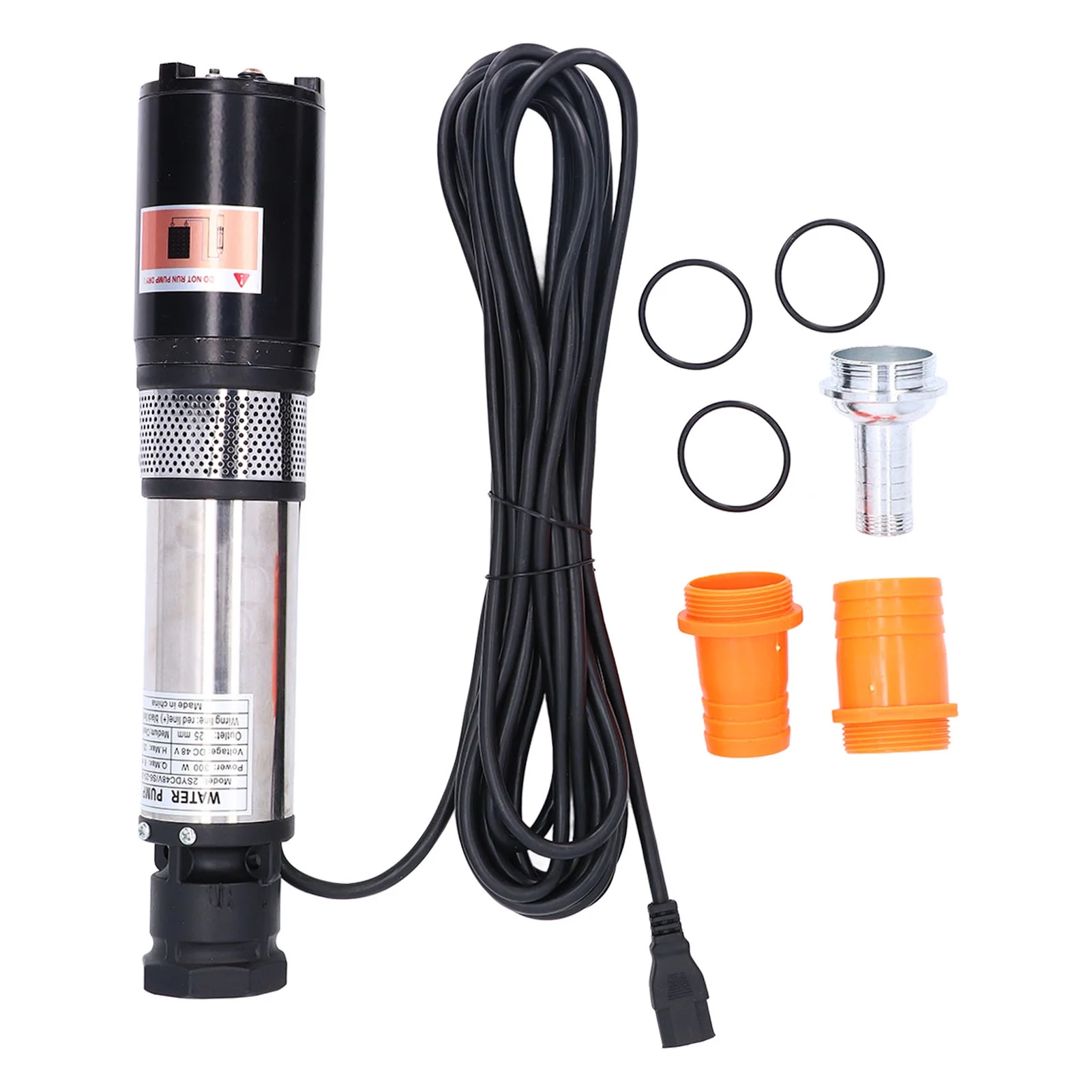 Risegun Solar Water Pump, DC 48V Electric Deep Well Pump 300W Copper Motor Pumping High Lift Stainless Steel Deep Well Pump Bore Well Water Pump for Industrial and Home Use