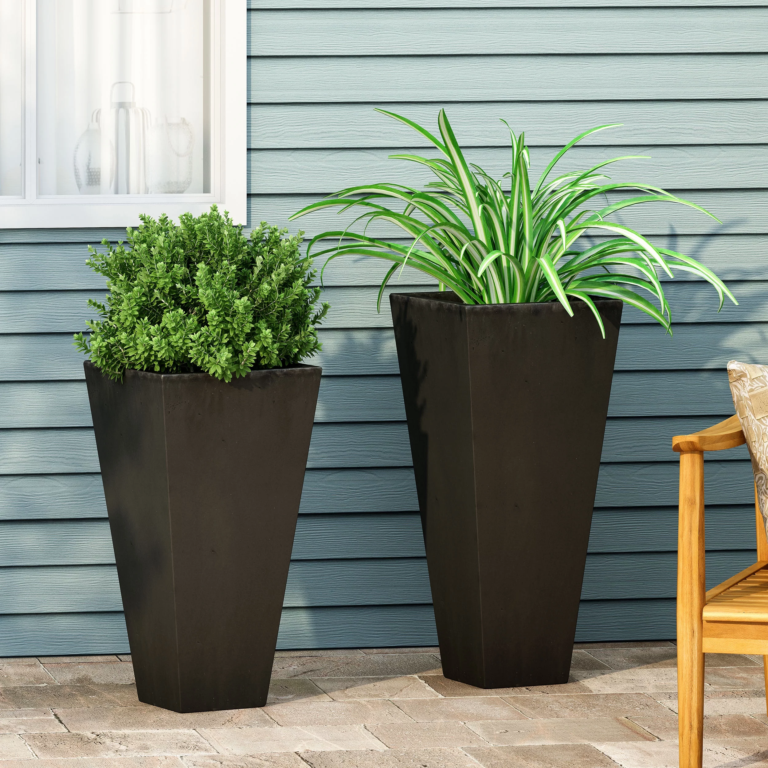 Bailor Outdoor Cast Stone Planter Set, Matte Black