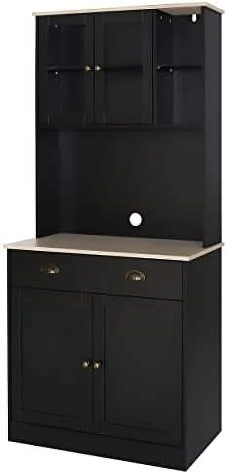 TQJKLFDY 72'' Kitchen Pantry Cabinet  Hutch with Microwave Stand  Freestanding Pantry Buffet Cabinet with Adjustable Shelves  Cupboard and Drawer for Home  Black