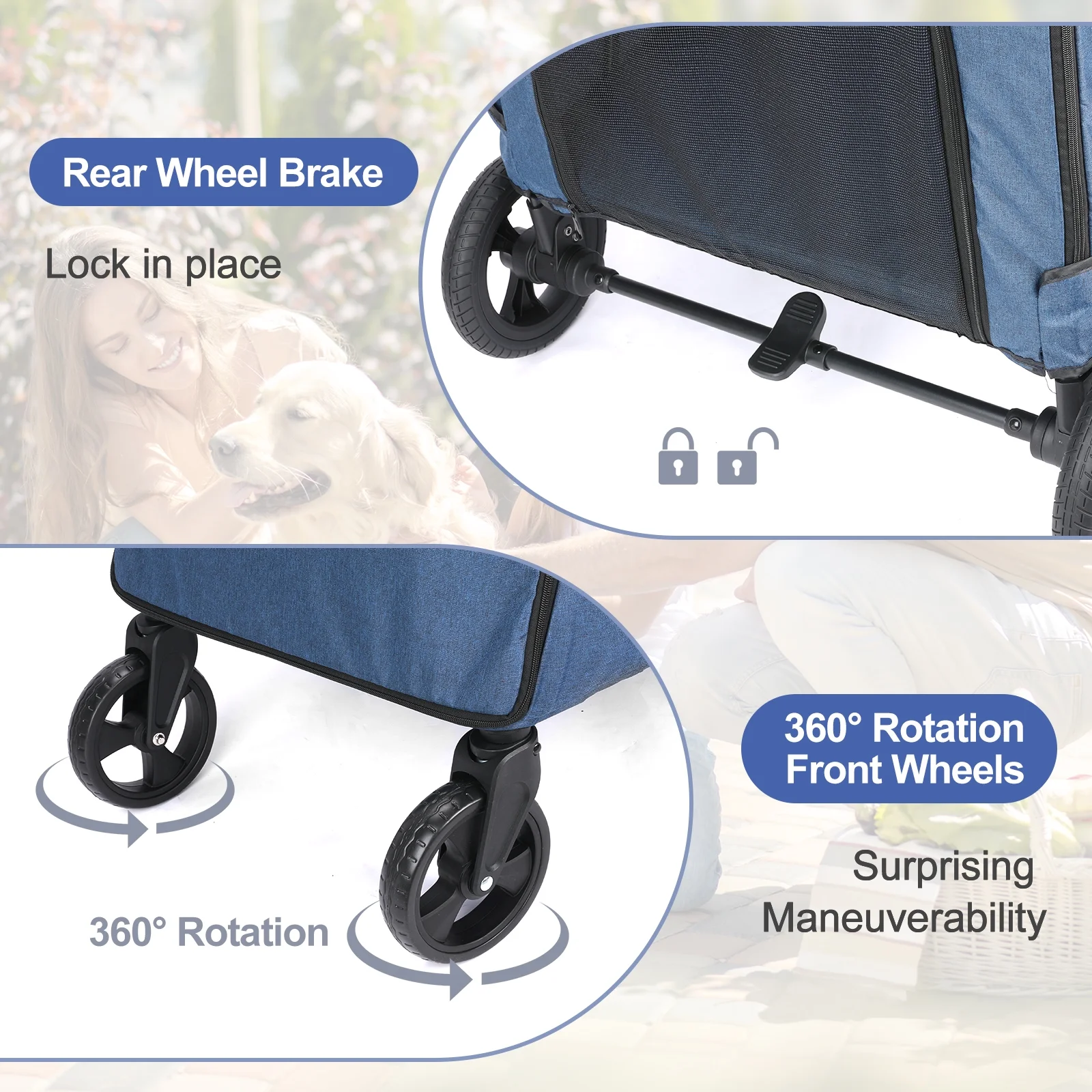 Dog Stroller for Large Dogs - Wedyvko Foldable Jogger 4 Wheels Pet Stroller for Small to Large Dogs and Other Pet Travel (Navy)
