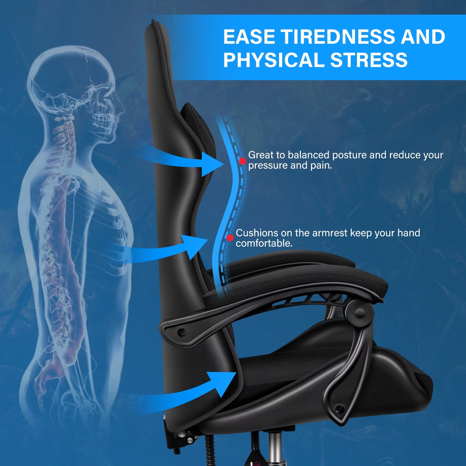 CoSoTower Racing Video Backrest and Seat Height Recliner Gaming Office High Back Computer Ergonomic Adjustable Swivel Chair, Without Footrest, Black