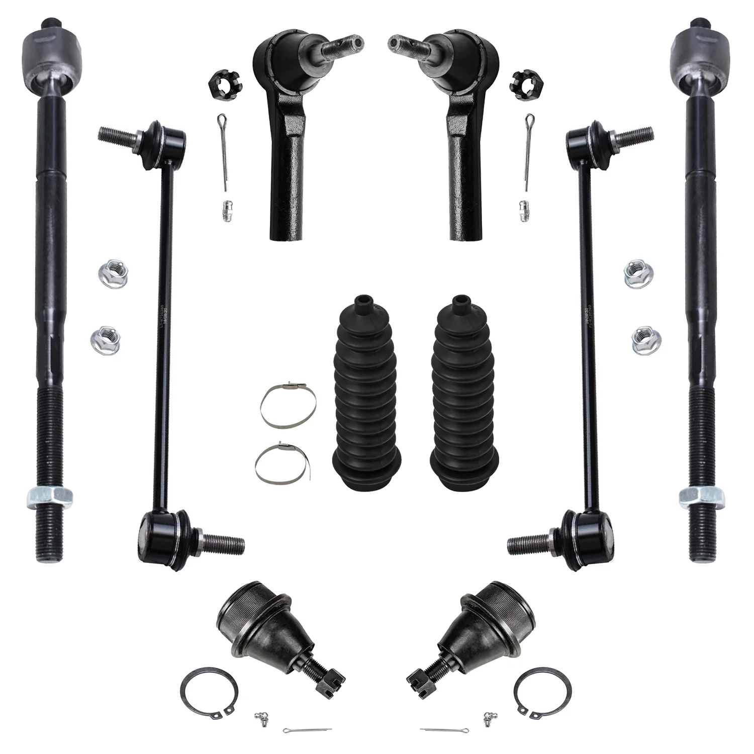 Detroit Axle - 10pc Front Suspension Kit for Chrysler 200 Sebring Dodge Avenger, 2 Lower Ball Joints, 4 Inner & Outer Tie Rods, 2 Sway Bars, 2 Boots, Replacement