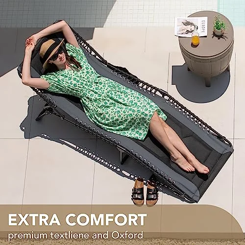 Devoko 4-Fold Padded Portable Folding Outdoor Chaise Lounge Heavy Duty Reclining Chair with Pillow & Side Pocket for Patio, Beach, Pool, Camping, Sunbathing (Gray)