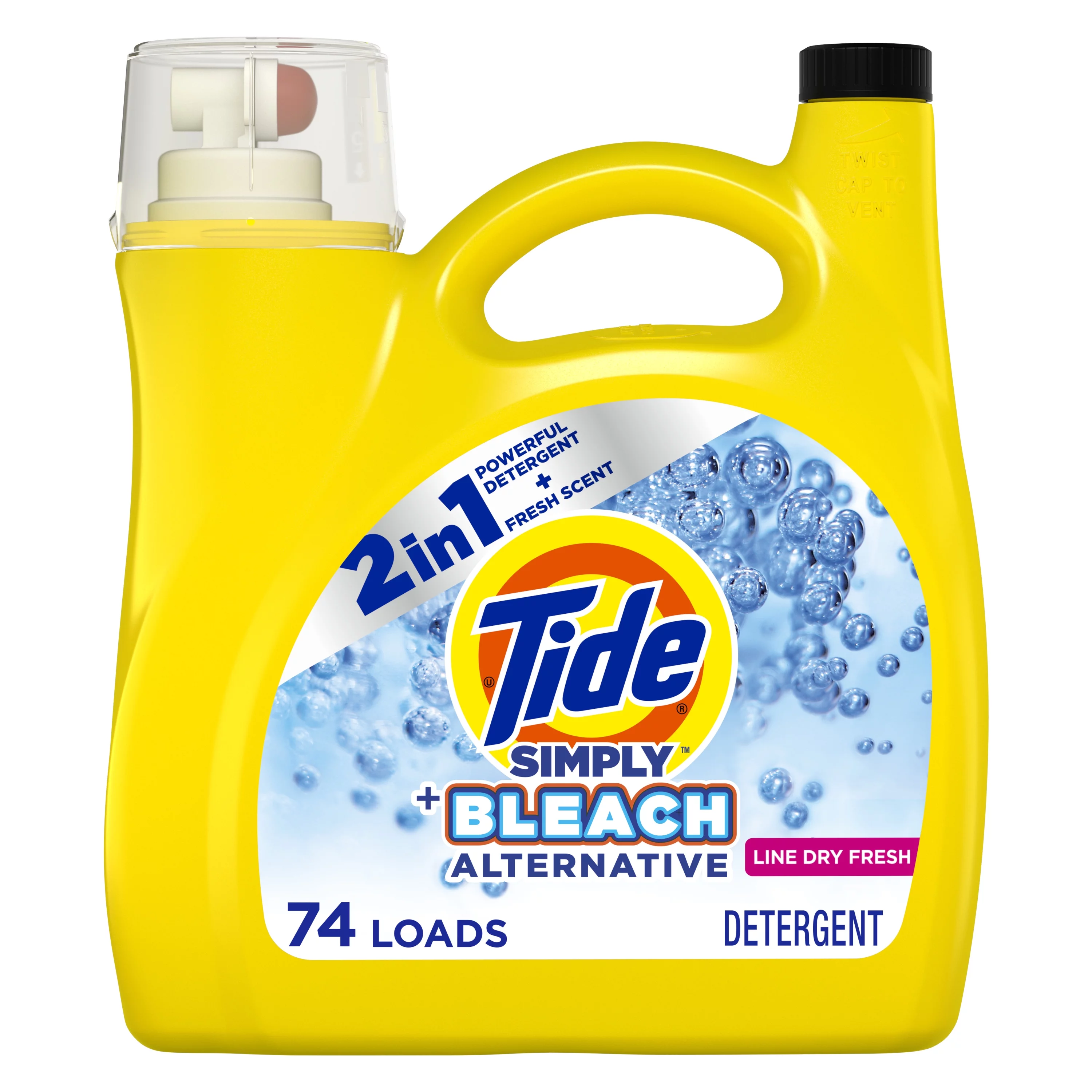 Tide Simply+ Bleach Alternative Liquid Laundry Detergent, Line Dry Fresh Scent, 74 Loads, 115 fl oz