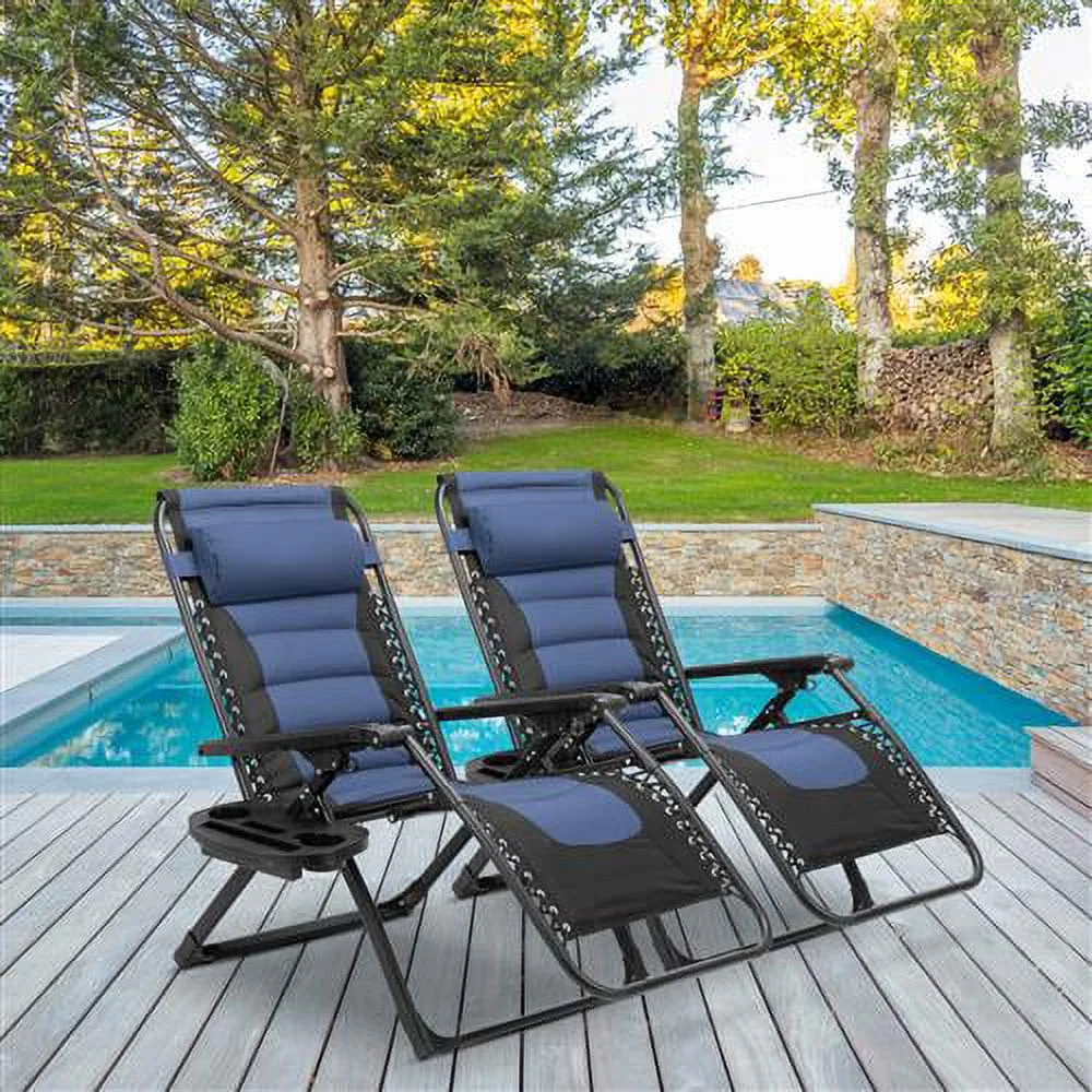 VINGLI Zero Gravity Chair, Oversized XL Padded Patio Lounger Chair with Adjustable Headrest, Cup Holder for Poolside, Yard and Camping(Blue)