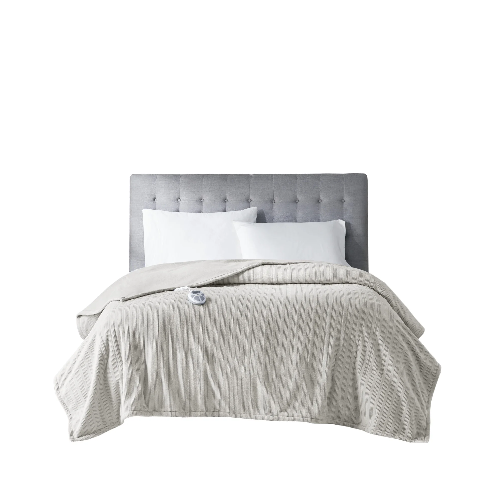 Serta Ribbed Micro Fleece Heated Blanket, Queen, Tan