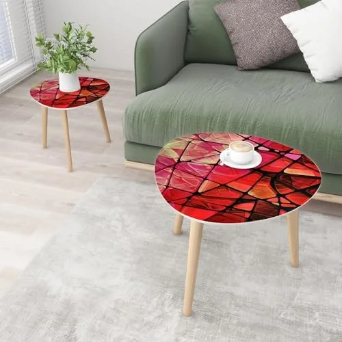 JYHOME Small Coffee Nesting  Abstract Stained Glass Mosaic  red Triangle End  Center   Modern   Room Bedroom Balcony