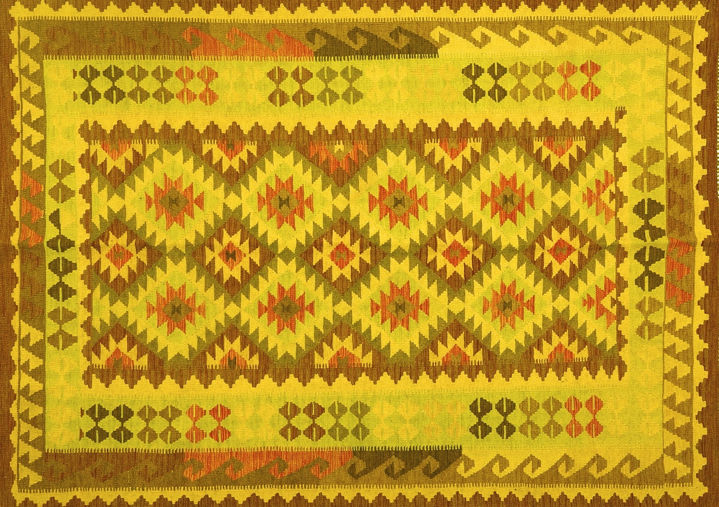 Ahgly Company Machine Washable Indoor Rectangle Southwestern Yellow Country Area Rugs, 5' x 7'