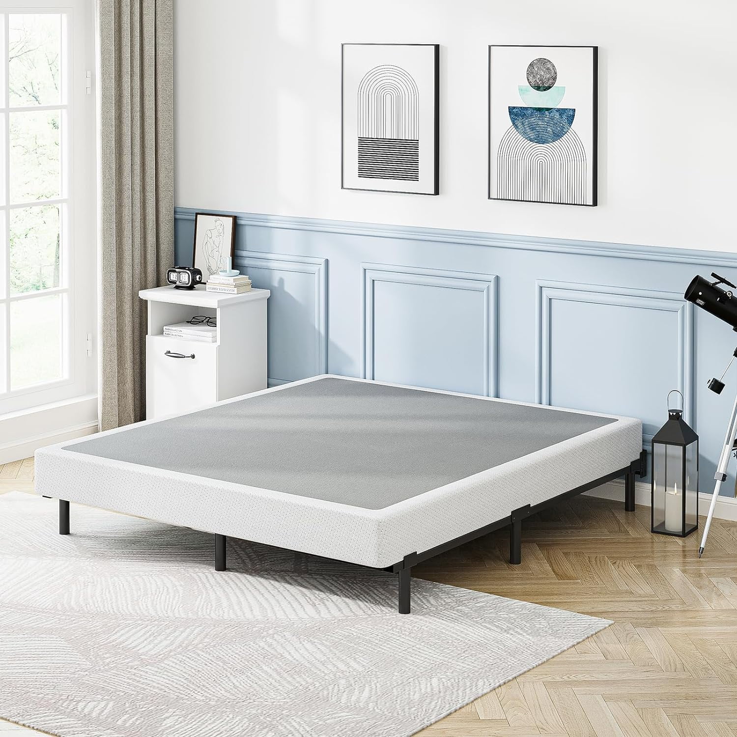 YILAN Box Spring Full Size, 9 Inch High Profile Box-Spring with Fabric Bed Cover, Noise Free Sturdy Metal Frame, Heavy Duty Steel Structure Mattress Foundation, Easy Assembly