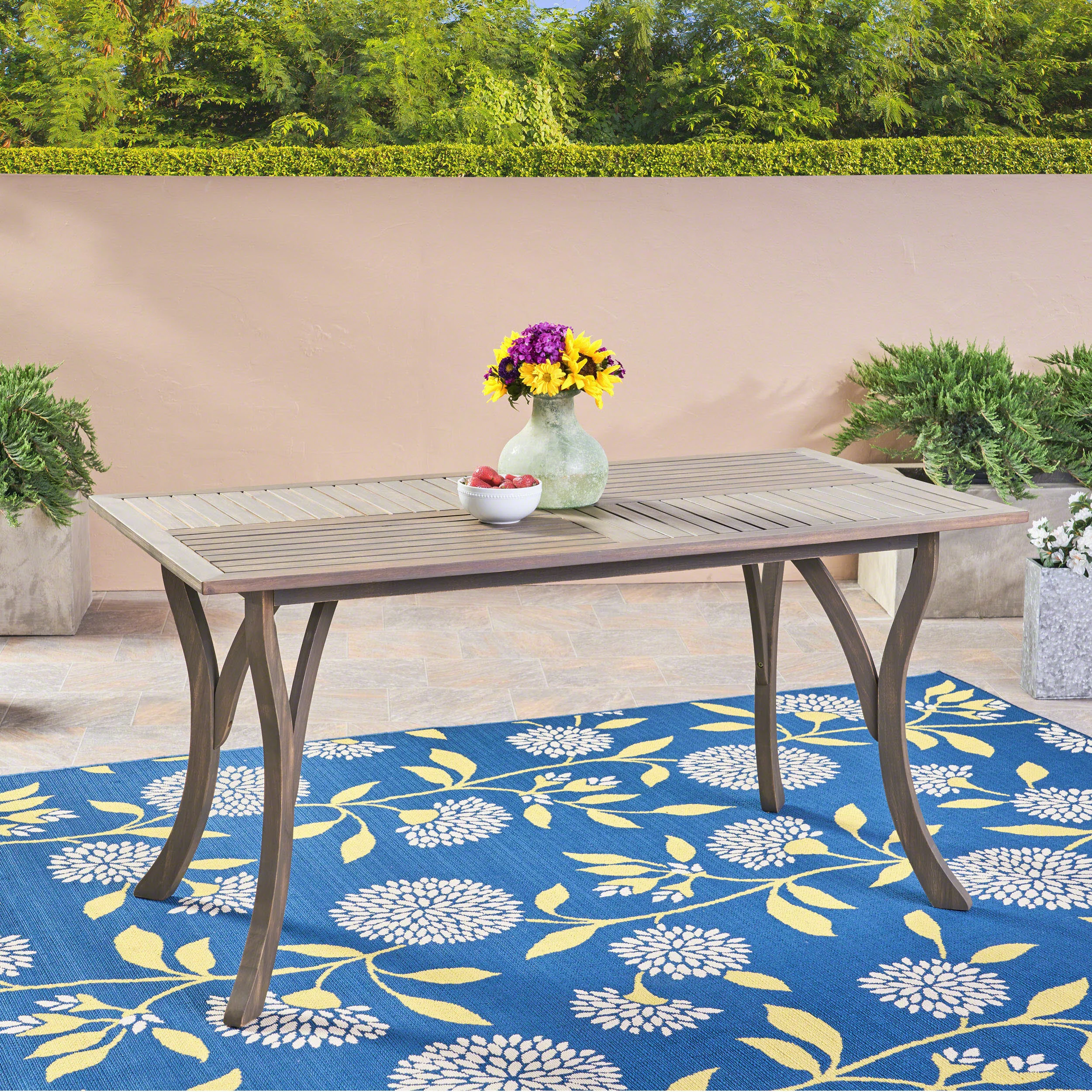 GDF Studio Baia Outdoor Acacia Wood Rectangular Dining Table Gray, 300 lbs