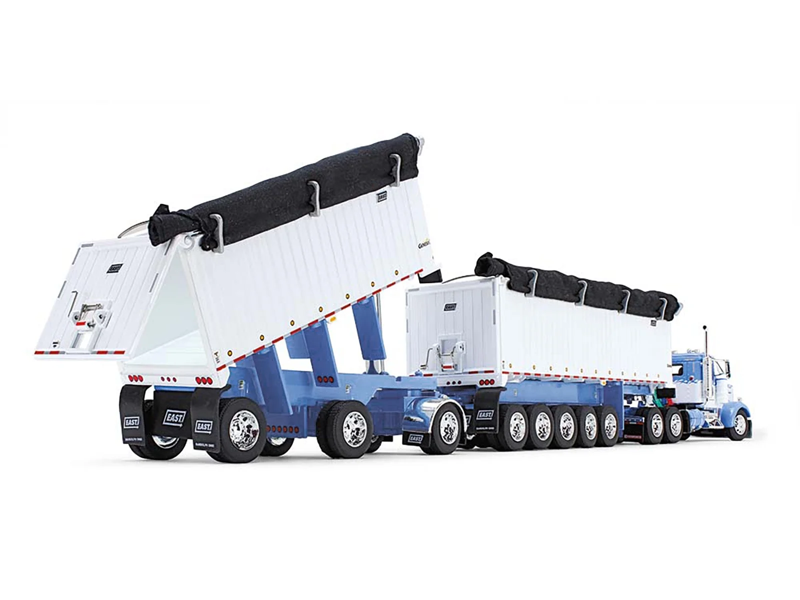 Kenworth W900L Day Cab & East Michigan Series 31' & 20' End Trailers Wisteria Blue & White 1/64 Diecast Model by DCP/First Gear