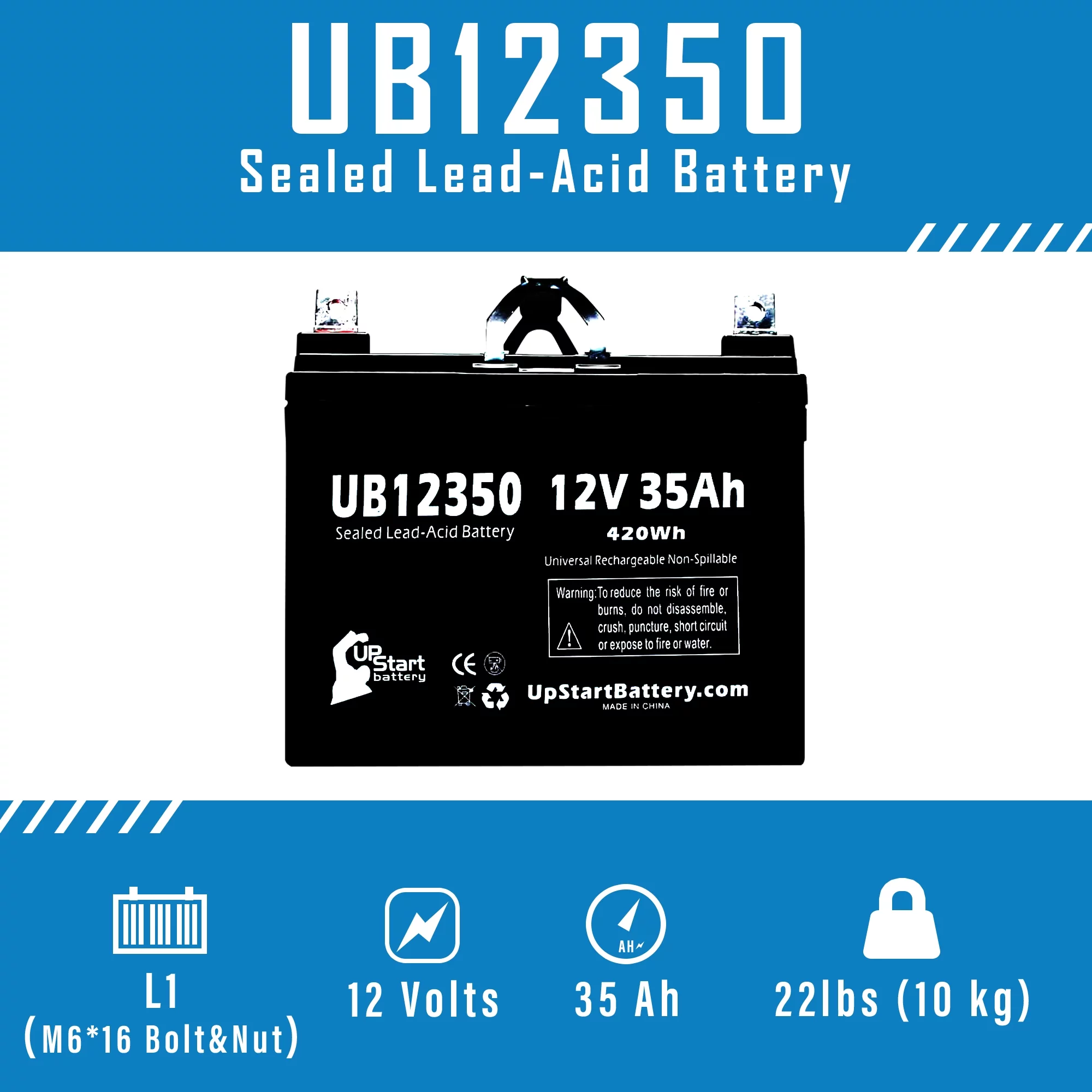 3x Pack - Compatible Invacare JAGUAR Battery - Replacement UB12350 Universal Sealed Lead Acid Battery (12V, 35Ah, 35000mAh, L1 Terminal, AGM, SLA)