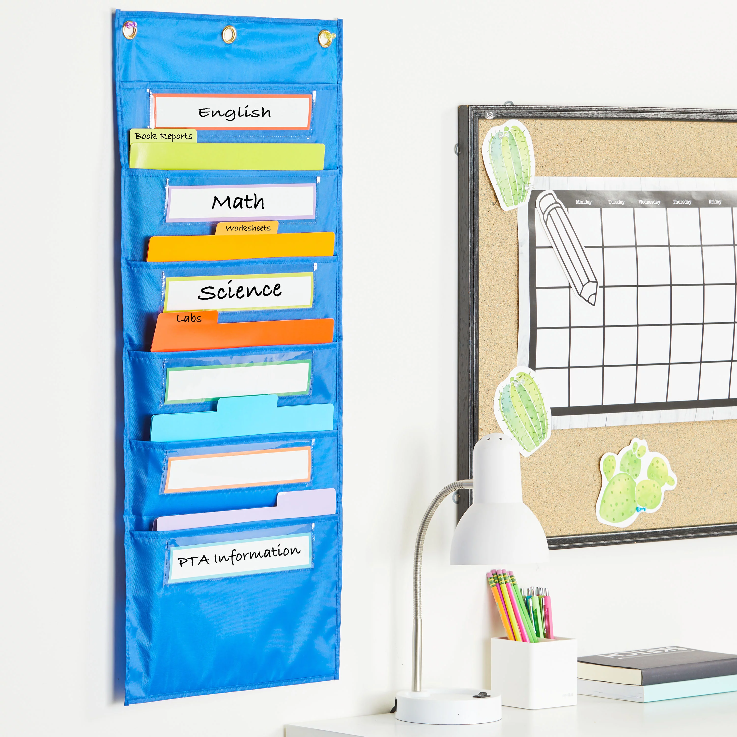 Pen + Gear Dry Erase Turn-in Pocket Chart with Folders, 6 Pockets with 6 Folders