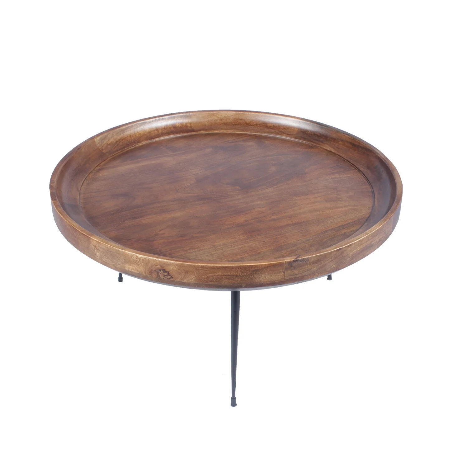 Maykoosh Lakefront Luxury Round Mango Wood Coffee Table With Splayed Metal Legs, Brown And Black