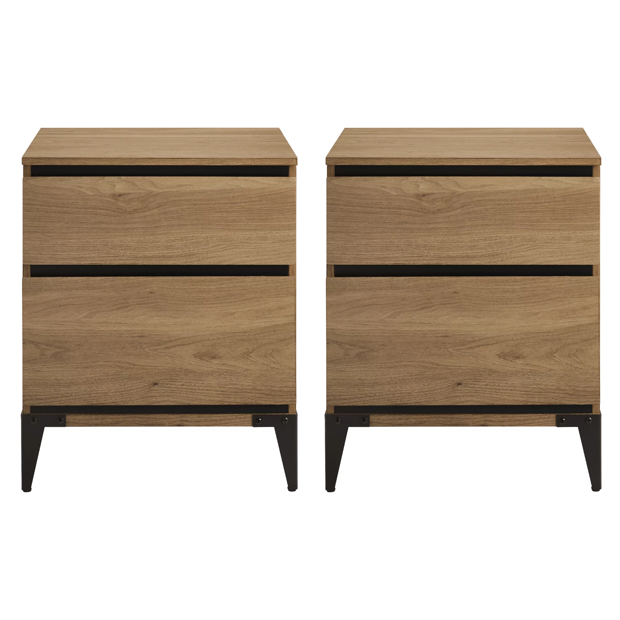 Walker Edison Industrial 2-Drawer Nightstand, Set of 2, English Oak