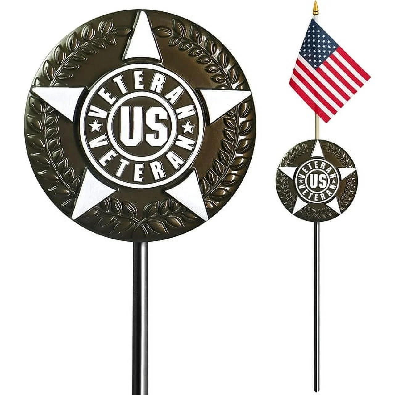 Anley US Veteran Grave Marker with US Stick Flag 34 Inch Tall - Cemetery Memorial Graveside Plaque Flag Holder Gravemarker
