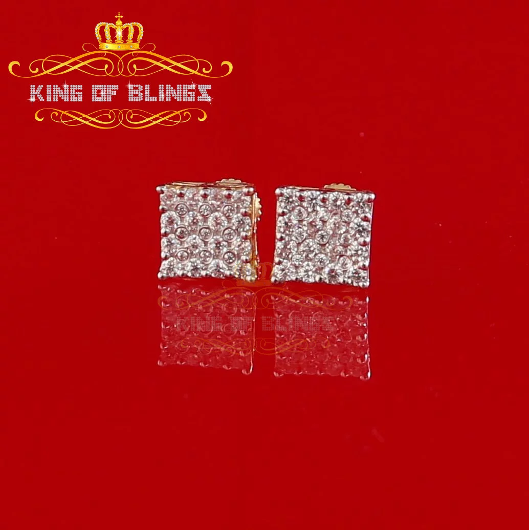 King of Bling's 0.88ct Cubic Zirconia 925 Yellow Sterling Silver Women's Hip Hop Square Earrings