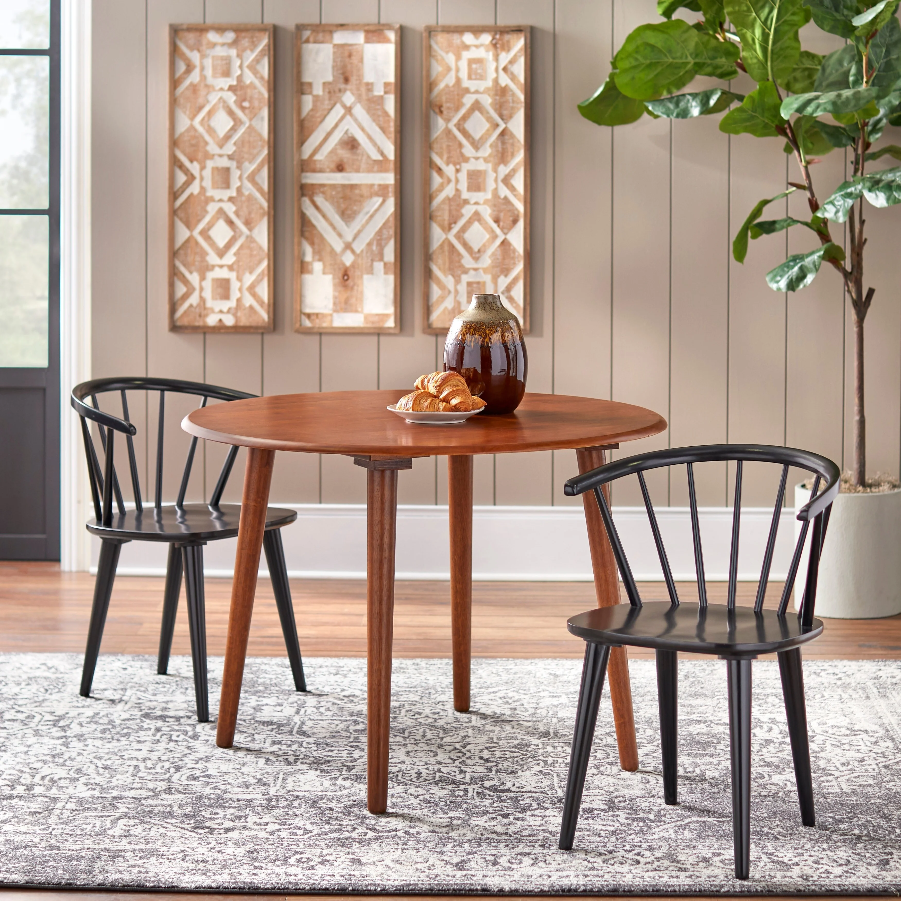 Simple Living  Flora Dining Set Walnut/Black 3-Piece 2 3-Piece Sets