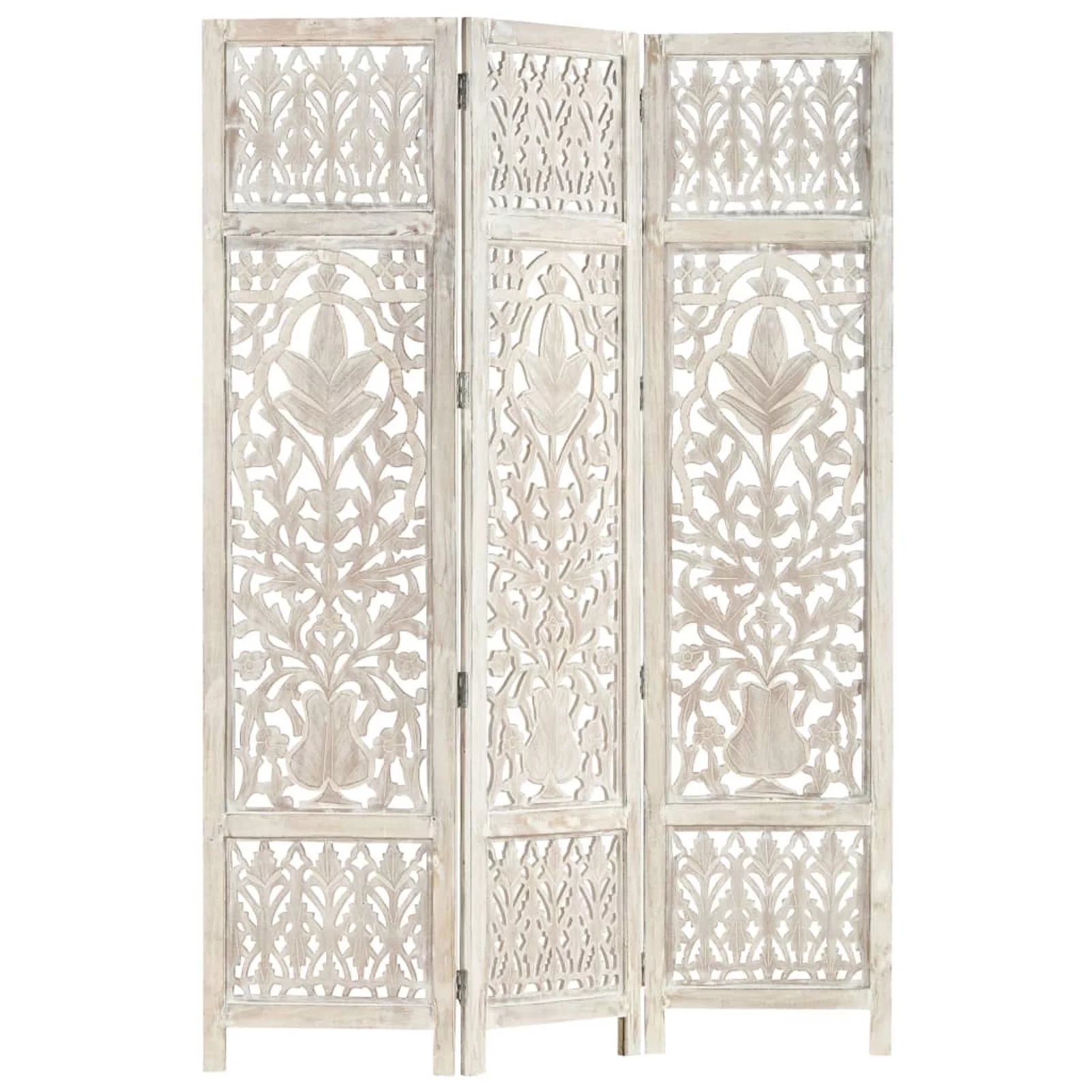 Walmeck Hand carved 3-Panel Room Divider White 47.2