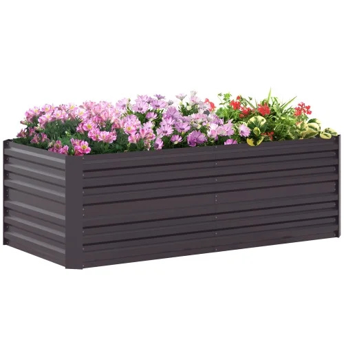 Buumin Outsunny Galvanized Raised Garden Bed Kit, Large and Tall Metal Planter Box for Vegetables, Flowers and Herbs, Reinforced, 6' x 3' x 2', Dark Gray