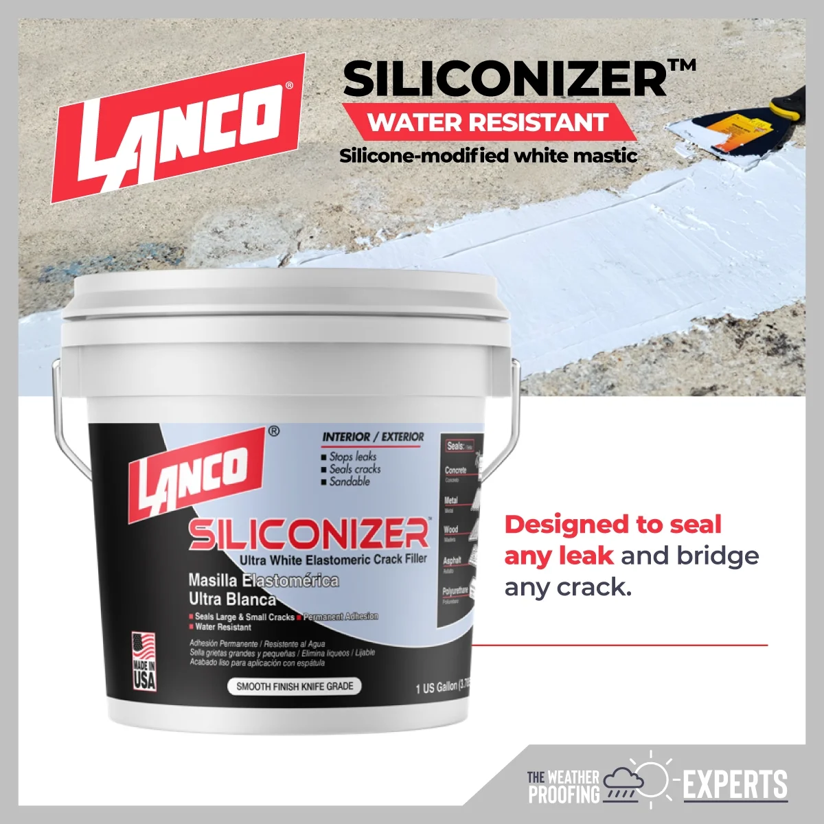 Lanco Siliconizer Crack Filler 1 Gal. White Elastomeric Roof Patch