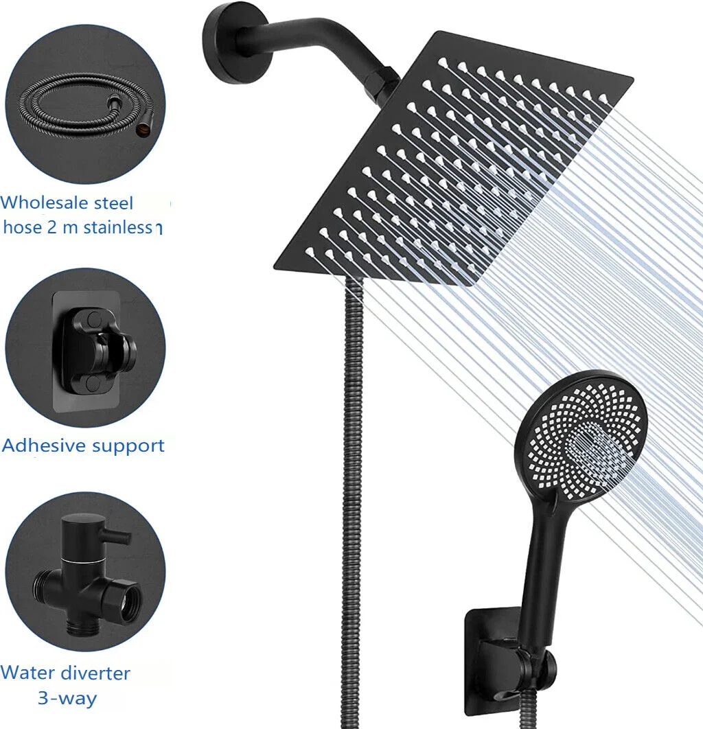 Rainfall Shower Head Handheld High Pressure Shower Head Combo 8