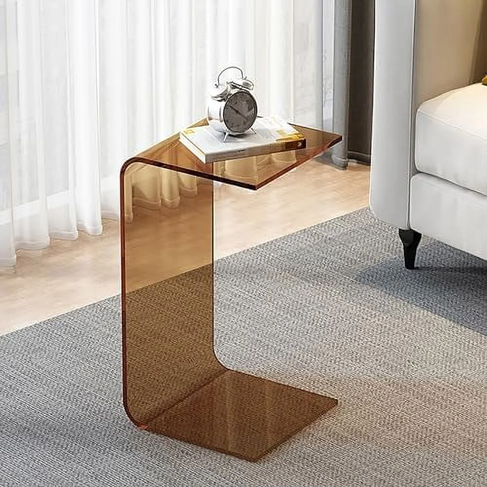 CHIUYN C Shaped End Table Acrylic Sofa   Modern Design Clear Home Decor Display End Table for Living Room (Color   Brown  Size   30x30x55cm)