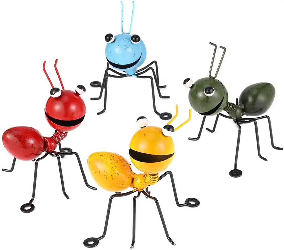 Morttic 4Pcs Metal Shaking Head Ant Decor , Colorful Metal Insect Ant Art Decor, Home Garden Outdoor Yard Lawn Decoration