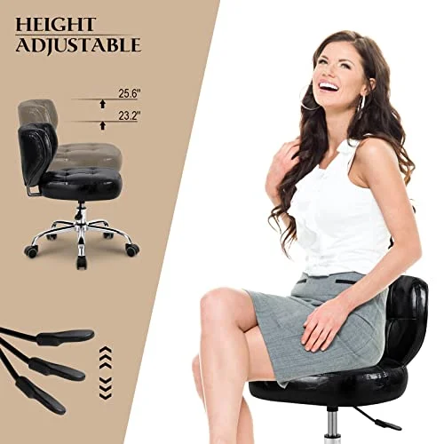 Paddie Pedicure Stool for Nail Tech, Hydraulic Salon Spa Stool Back Support Short Height Adjustable Swivel Chair, Perfect for Massage/Tattoo/Esthetician/Shop/Medical, Black