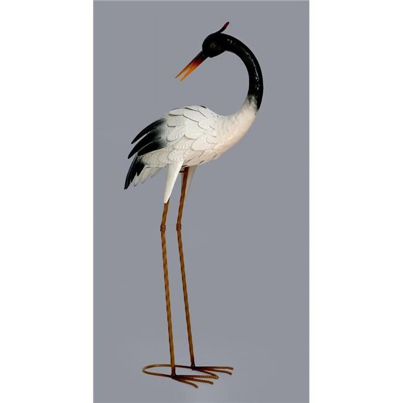 AI-GG9517-Q01 Standing Heron Looking Backwards Metal Garden Sculpture, Black & White