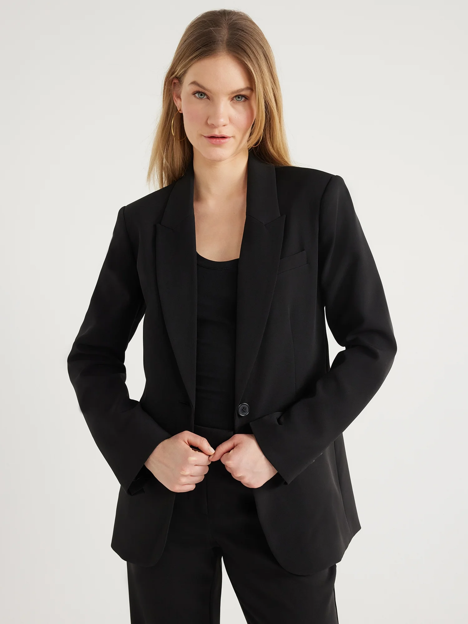 Scoop Women's Ultimate One Button Crepe Suit Blazer, Sizes XS-XXL