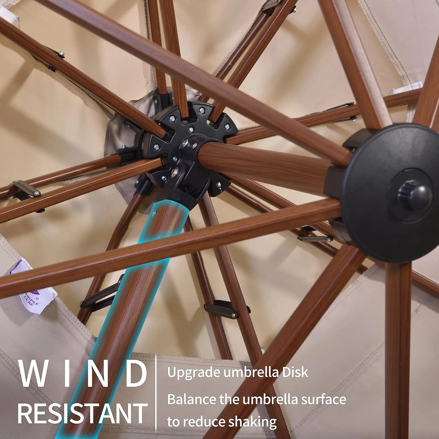 PURPLE LEAF  9 x 12ft Rectangle Wood Pattern Patio Cantilever Umbrella Beige