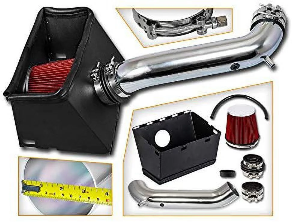Cold Air Intake System with Heat Shield Kit + Filter Combo RED Compatible For 03-08 Dodge Ram 1500 V8 4.7L 5.7L V8 / 03-08 Dodge Ram 2500 5.7L V8