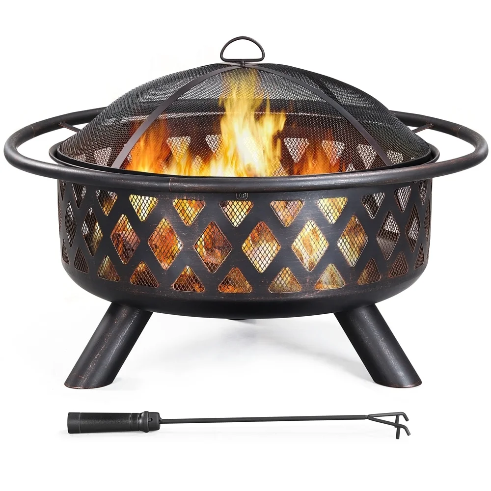 Yaheetech  36in Iron Fire Pit with Mesh Screen Poker and Cover