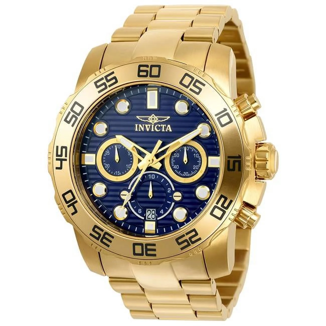 Mens Pro Diver Quartz Chronograph Blue Dial Watch with Gold Tone
