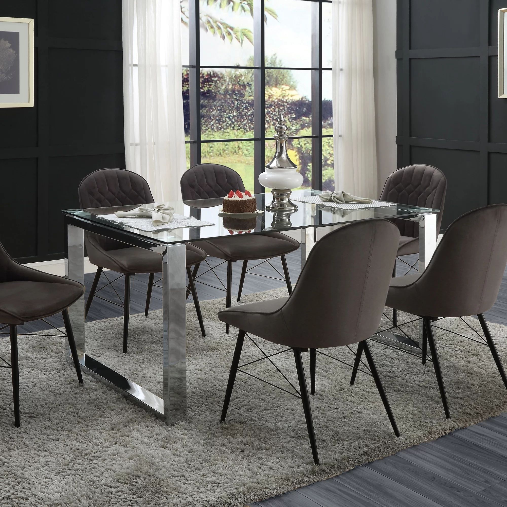 ACME Abraham Dining Table in Clear and Chrome