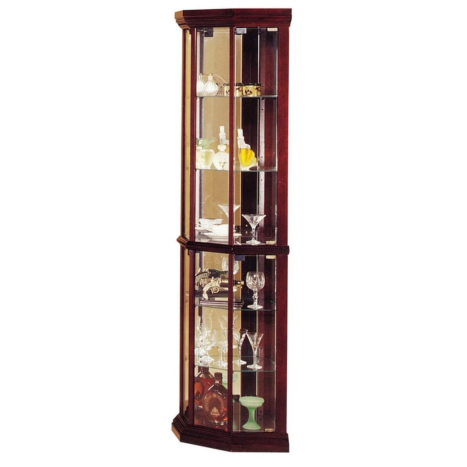 Pemberly Row Contemporary Corner Curio Cabinet in Cherry Finish