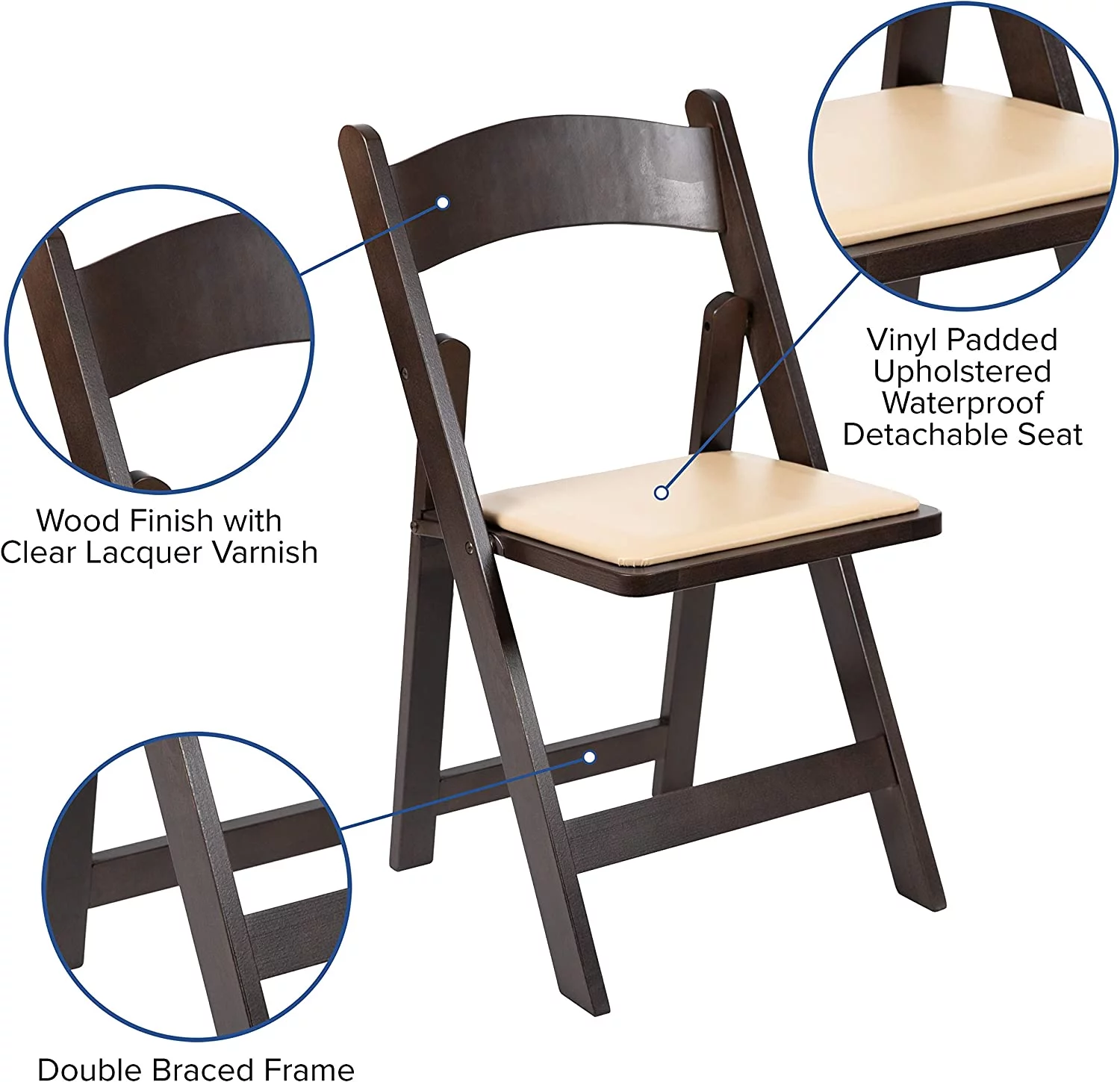 EMMA + OLIVER Chocolate Wood Folding Chair with Detachable Vinyl Padded Seat
